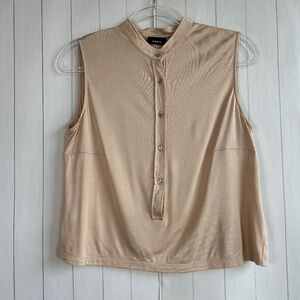 Akris women size 10 button front tank cropped tan 100% Mulberry silk knit